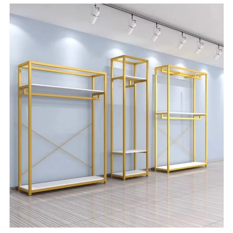 LTT clothing store display rack Hanger in the middle of the floor-standing steel and wood hanger poles