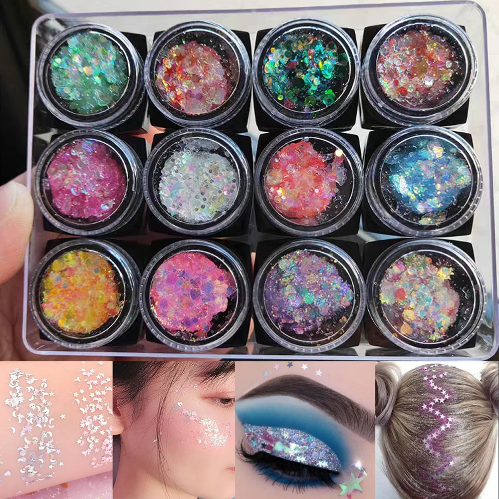 12 สี Body Glitter GEL Mermaid Pigment เทศกาล DIY Glitter แต่งหน้า Shimmer Eyesahdow ริมฝีปากผม Glitters เลื่อมสีสัน