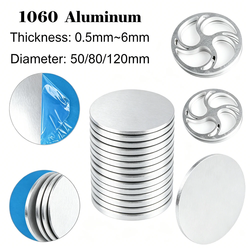 1-4Pcs 50-120mm 1060 Aluminum Circular Sheet, 0.5-6mm Thick Metal Disc for Machining, Industrial Use & Craft