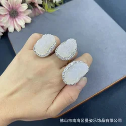 Factory direct sales natural white chalcedony agate Pip live ring, French vintage niche live broadcast hot-selling model