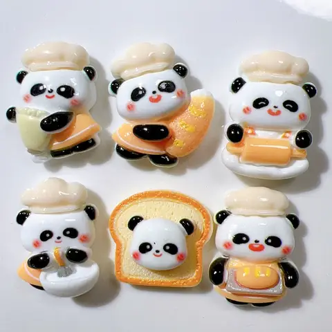 10PCS 페인트 수지 만화 동물 빵 곰 플랫 다시 인형 스크랩북 DIY 장식 공예 액세서리