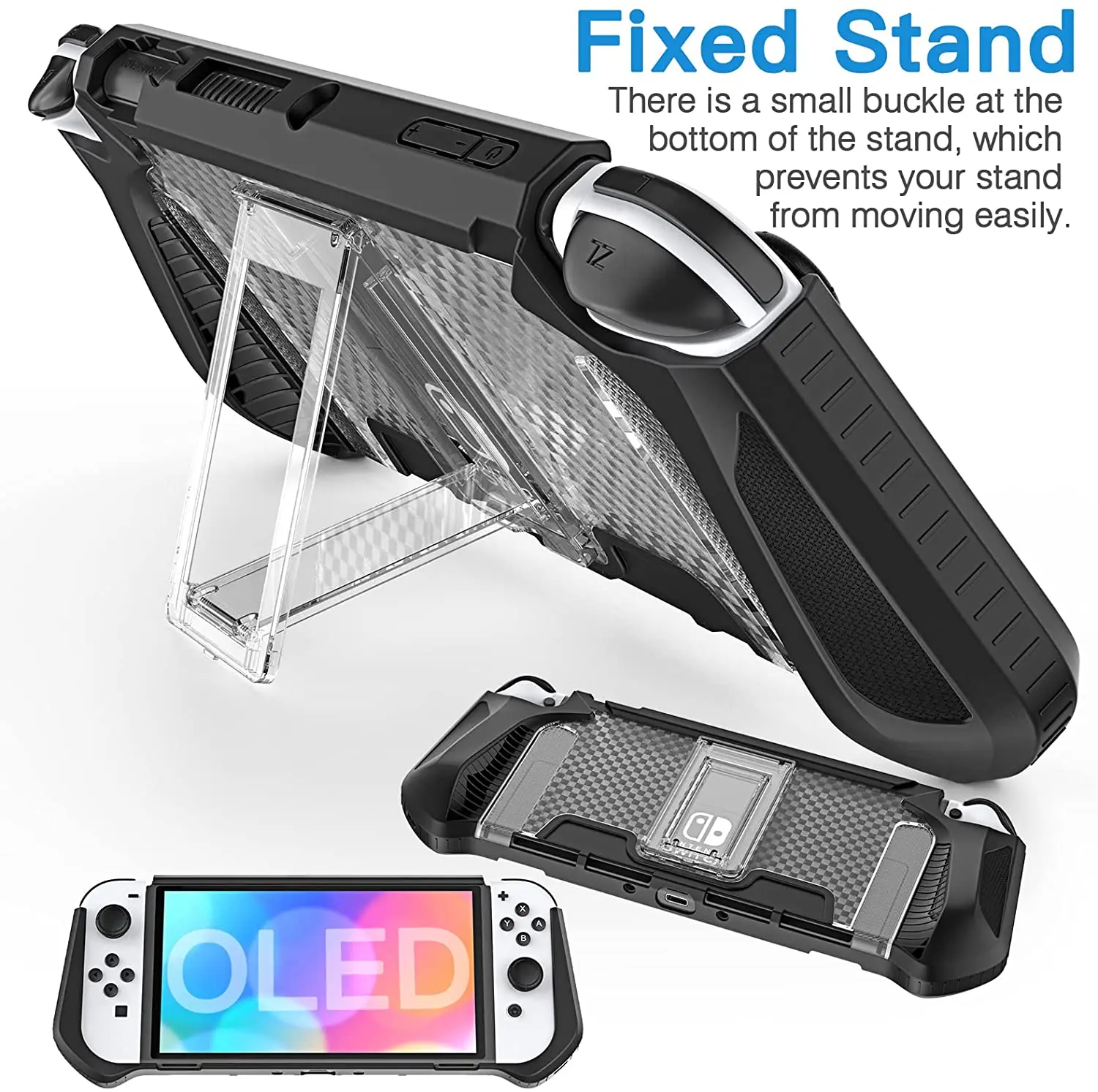 HEYSTOP Switch OLED Case with Fixed Stand, TPU Protective Case Compatible with Nintendo Switch OLED Model Cover Case