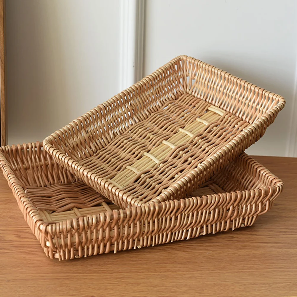 

Rattan Storage Box Woven Basket Vine Made Moth Proof Open Design Kitchen Living Room Hotel Restaurant Bread Fruit Snack