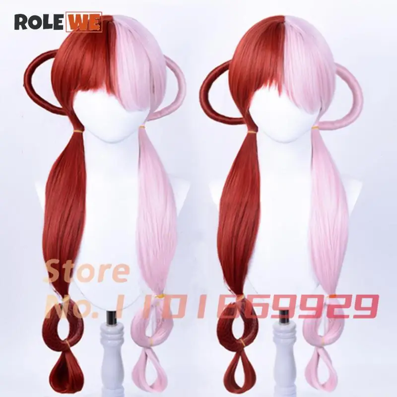 80CM Uta Cosplay Wig Anime UTA Red Pink Heat Resistant Hair Halloween Wig Earphones Props Woman Girl Cosplay + Wig Cap