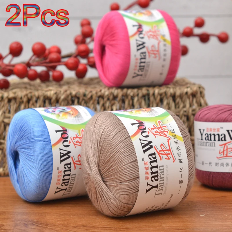 2Pcs hand knit Linen lace yarn Crocheting silk cotton Thread Crochet  Coaster Tshirt dress bag amigurumi line knit blanket