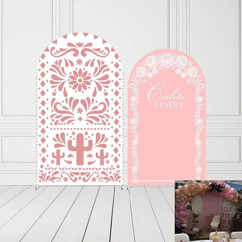 

Mehofond Custom 2-Sided Pink Cielito Lindo Mexican Fiesta Kids Birthday Wedding Bridal Shower Cover Arch Decor Backdrop Photo