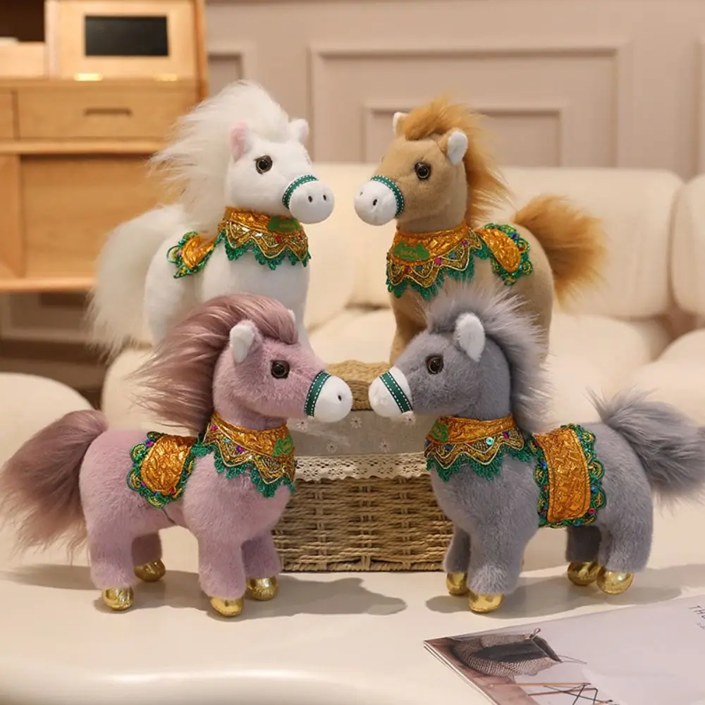 ตุ๊กตาม้ามงคลแบบดั้งเดิม ขนาด 25 ซม. ตุ๊กตาสัตว์การ์ตูน นักษัตรม้าจีน ตุ๊กตาม้าโพนี่น่ารักนำโชคสำหรับเด็ก