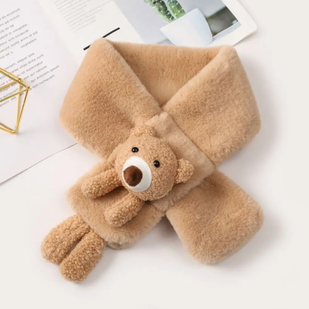 

Kawaii Faux Rabbit Fur Children Neck Scarf Cross Shawl Kids Winter Scarves Bear Neck Wrap Children Neck Warmer Autumn/Winter