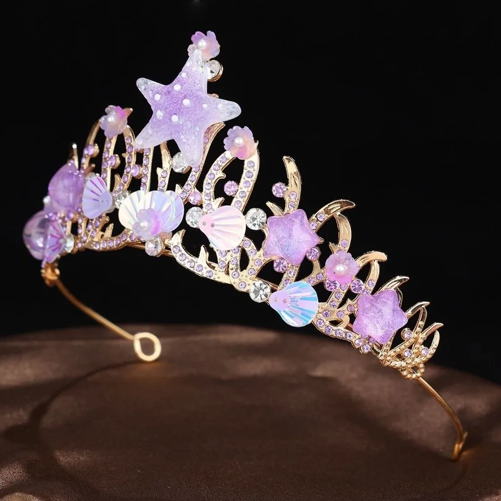 Sparkling Stars Crystal Shell Mermaid Sea Star Crown Tiara Headband Hair Accessories Handmade Bridal Crown view 3