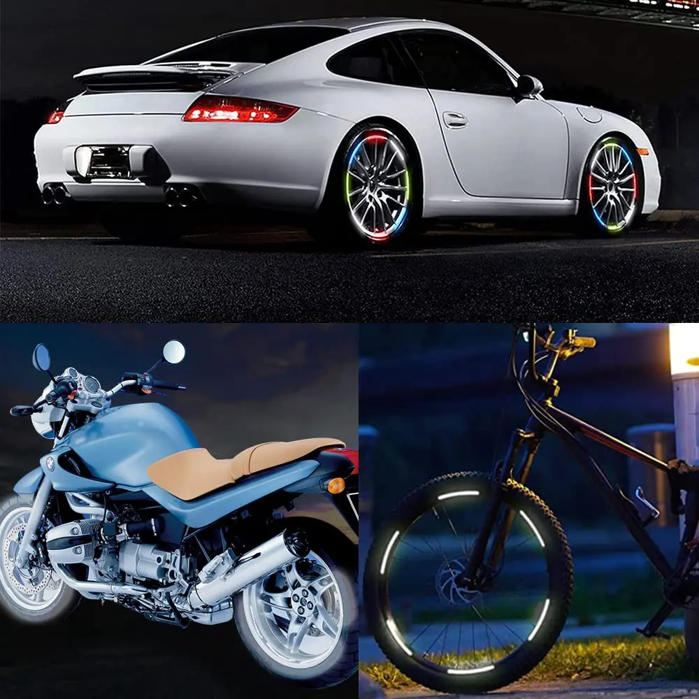 12Pcs/set Car Wheel Stripe Reflective Stickers Night Reflectors Adhesive Safety Decoration Waterproof Tapes For Bicycles Helmet