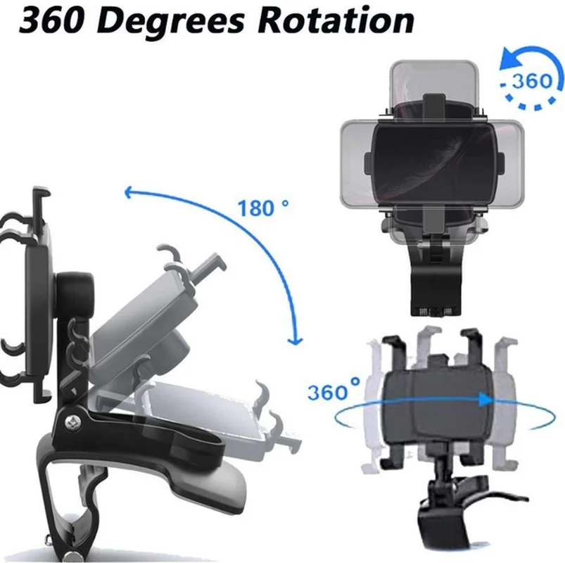 360° Rotation Car Phone Holder Multipurpose Car Phone Mount Cell Phone Clip Mount Stand Suitable for 4 To 7 Inch Smartphones