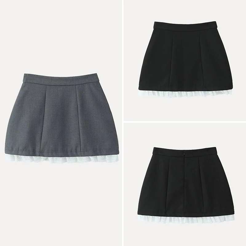 

Z 2025 New Faionable Lace Trim Splicing Flower Bud Skirt Puffy Skirt Women's Clothing Commute Sle High Waist ort S...
