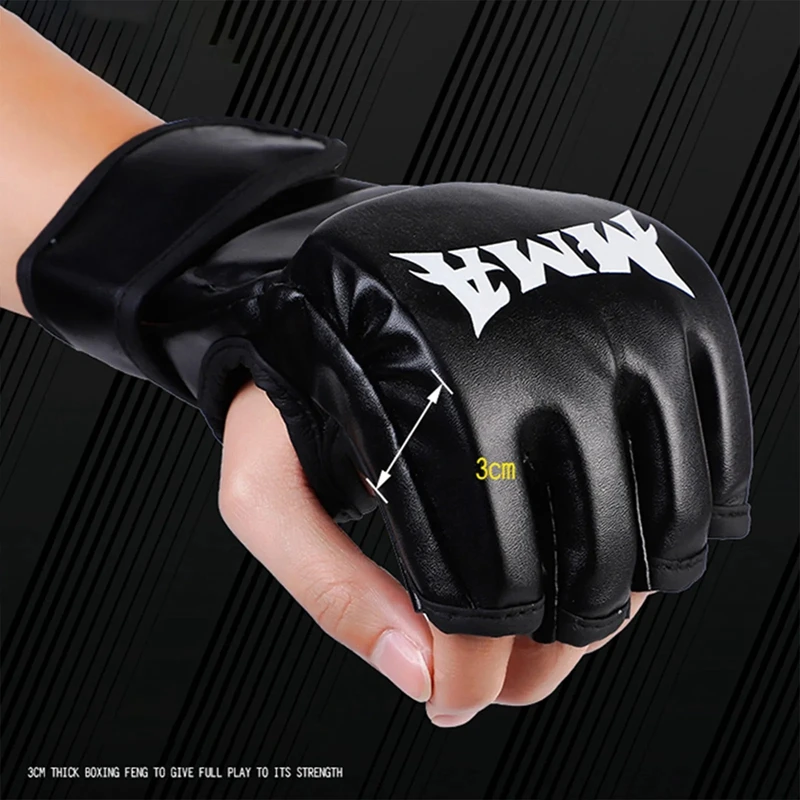 1 Pair Professional Boxing Gloves Muay Thai Fighting Gloves PU Leather Half Fingers Mittens Fighting Training Glove Sandbag
