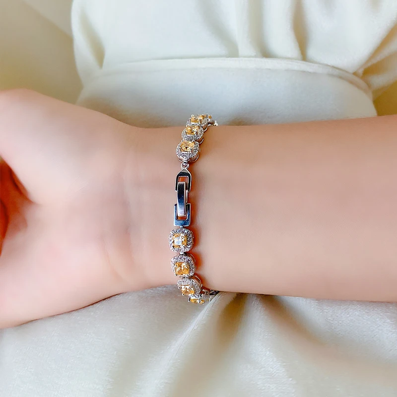 Vintage Topaz Tennis Bracelets S925 Sterling Silver with Pt950 Platinum Plated for Women Fine Luxury Jewelry Summer Party Gift