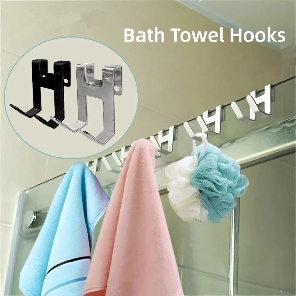 2/4pcs Metal Glass Door Hook No Drilling No Trace Towel Storage Hook Multi-functional Durable Bathroom Organizer for Bath Towel