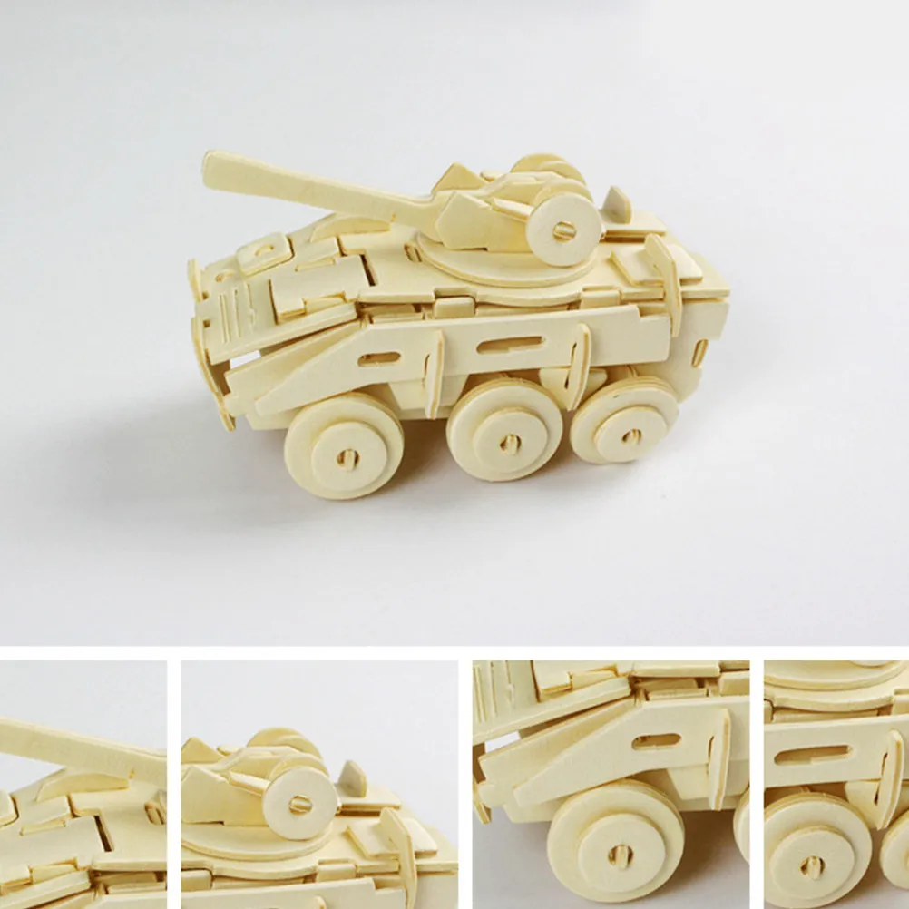 5Pcs 3D Manual Assembly Educational Wooden Jigsaw Collection Tanks Helicopters Armored Vehicles Patrol Boats