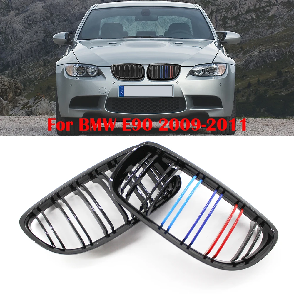 2pcs Car Front Grilles Bumper Hood Kidney Grille ABS for BMW 3 Series E90 2009-2011