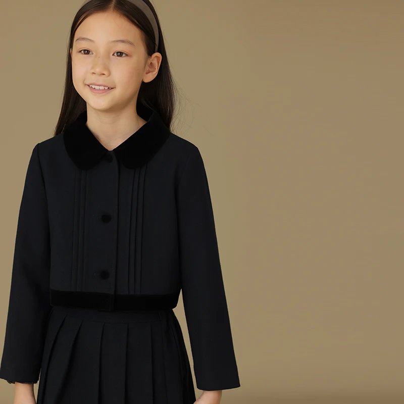 Children's Clothing Teen Set Girl Clothes Skirts Autumn New Products Children's Tops Velvet Lapel Short Jacket Skirt Suit Girls