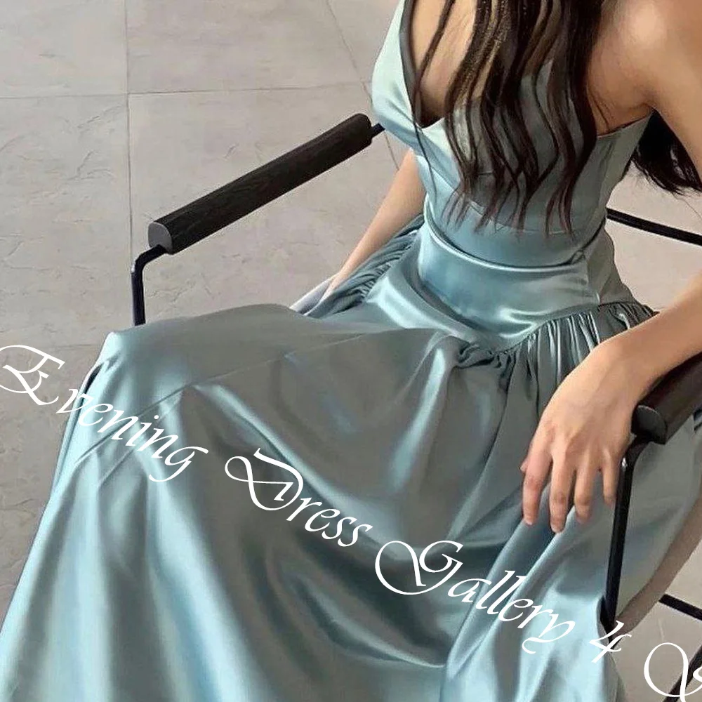 Customized High Quality Draped Sweetheart Tea Length A-Line Satin Evening Dress Delicate Sleeveless Girdling Vestidos Para Mujer