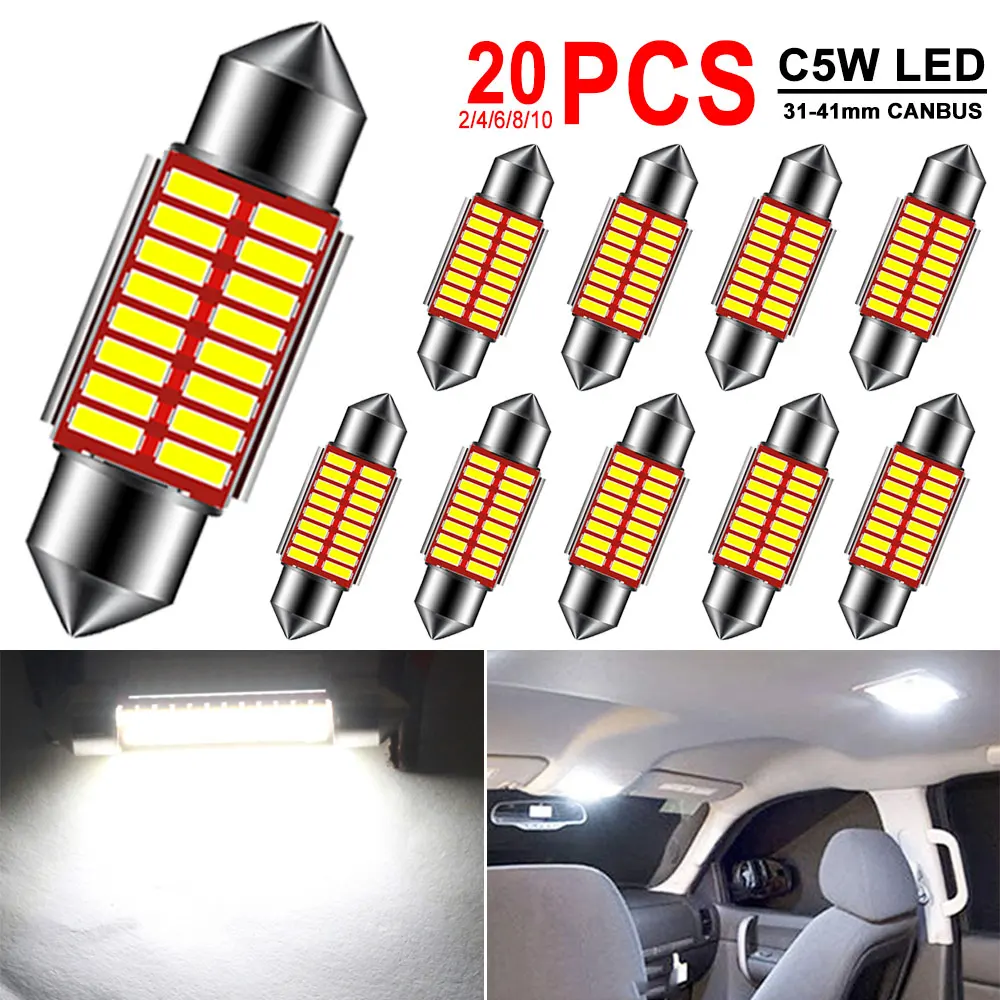 2/4/10/20 PCS C10W C5W LED Bulbs CANBUS Festoon 31/36/39/41MM 12V 6500K White 200LM Car Interior Dome Trunk License Plate Lights