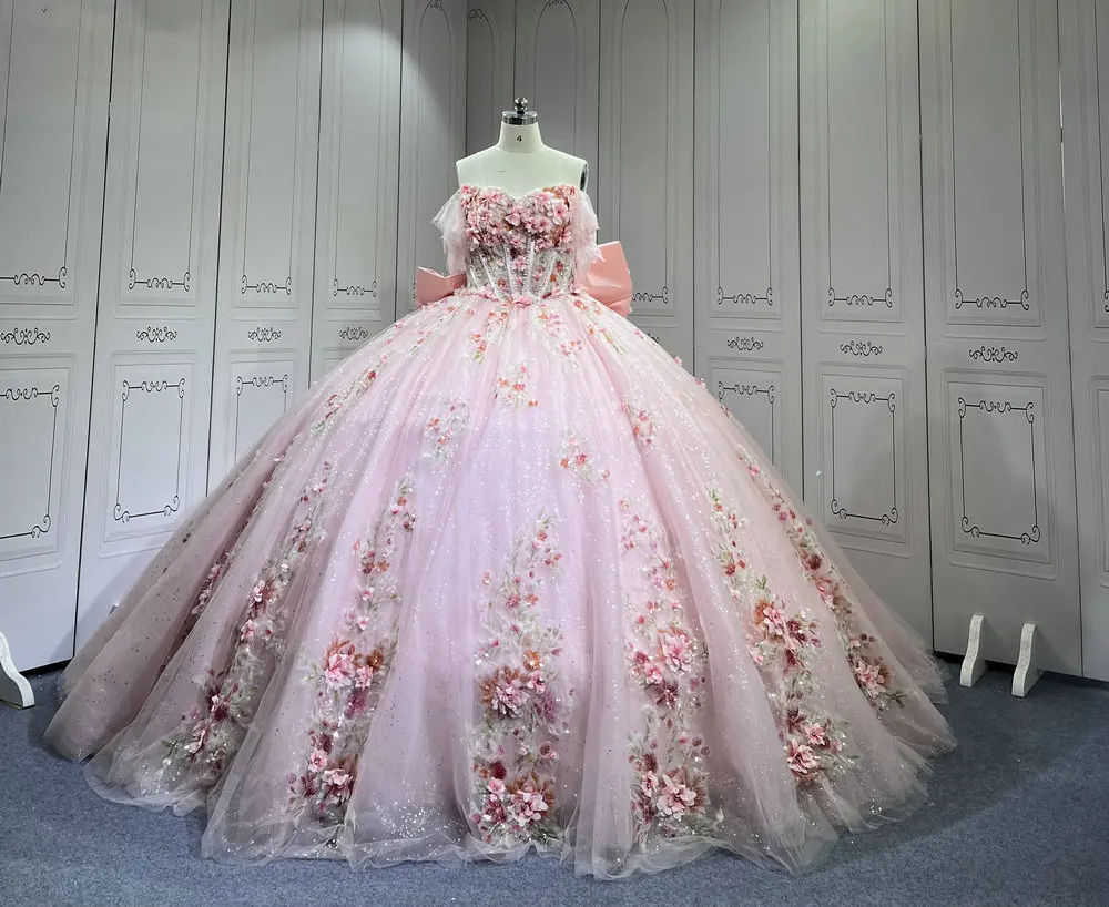 

Mumuleo 2025 Pink Quinceanera Dresses With FLowers Vestidos De Xv Aos 2025 Vestidos De 15 Rosados 15 Year Old Dresses