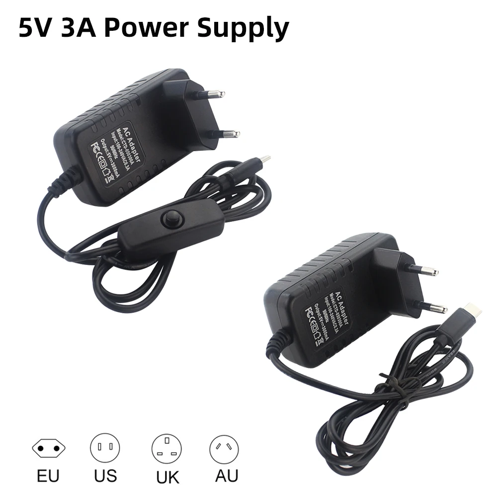 5V 3A Raspberry Pi 4 Power Supply USB Type C Port 100-240V Power Adapter for Pi 4 Orange Pi 3B OPI Zero 3 Charger