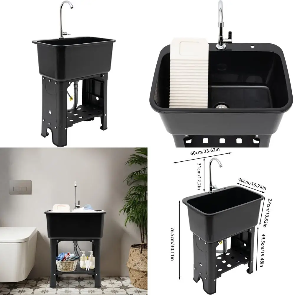 

Универсальная раковина для прачечной и гаража со смесителем — пластиковая отдельно стоящая ванна, идеально подходящая для использования на открытом воздухе