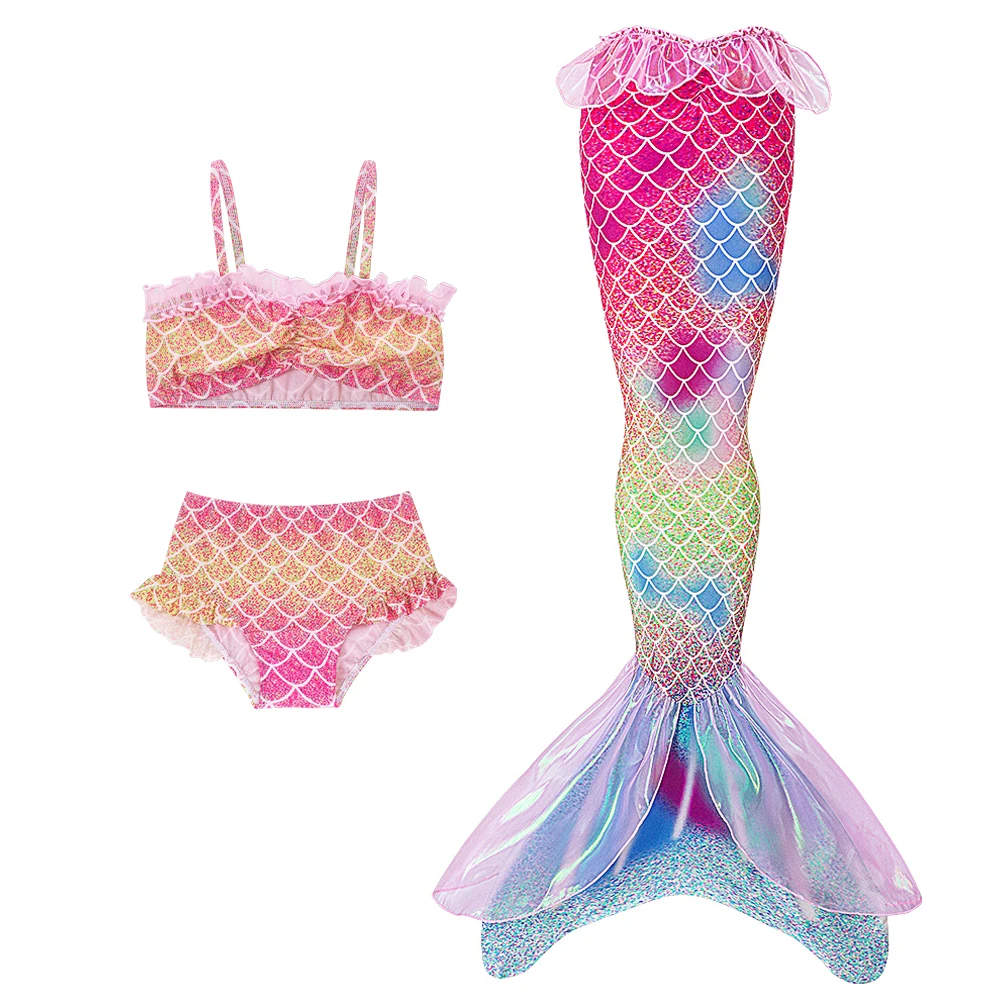 Mermaid Tails for Swimming Girls Novelty Mermaid Swimsuit Princess Bikini Bathing Suit 3Pcs Set