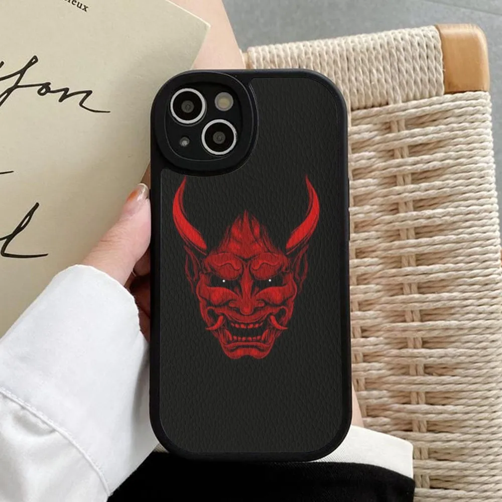 Japanese Oni Hannya Demon Mask Mousepad Hard Leather For IPhone 16 15 14 13 12 Mini 11 14 Pro Max Xs X Xr 7 8 Plus Fundas