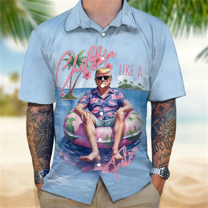 Camisetas hawaianas con estampado de Donald Trump, Tops de fiesta de vacaciones de moda, blusas de manga corta