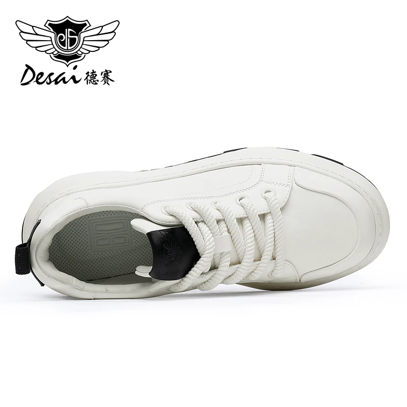 DESAI Full Grain Leather Casual Shoes For Men Thick Bottom White Color Sneakers Breathable 2023 Fashion New Arrival