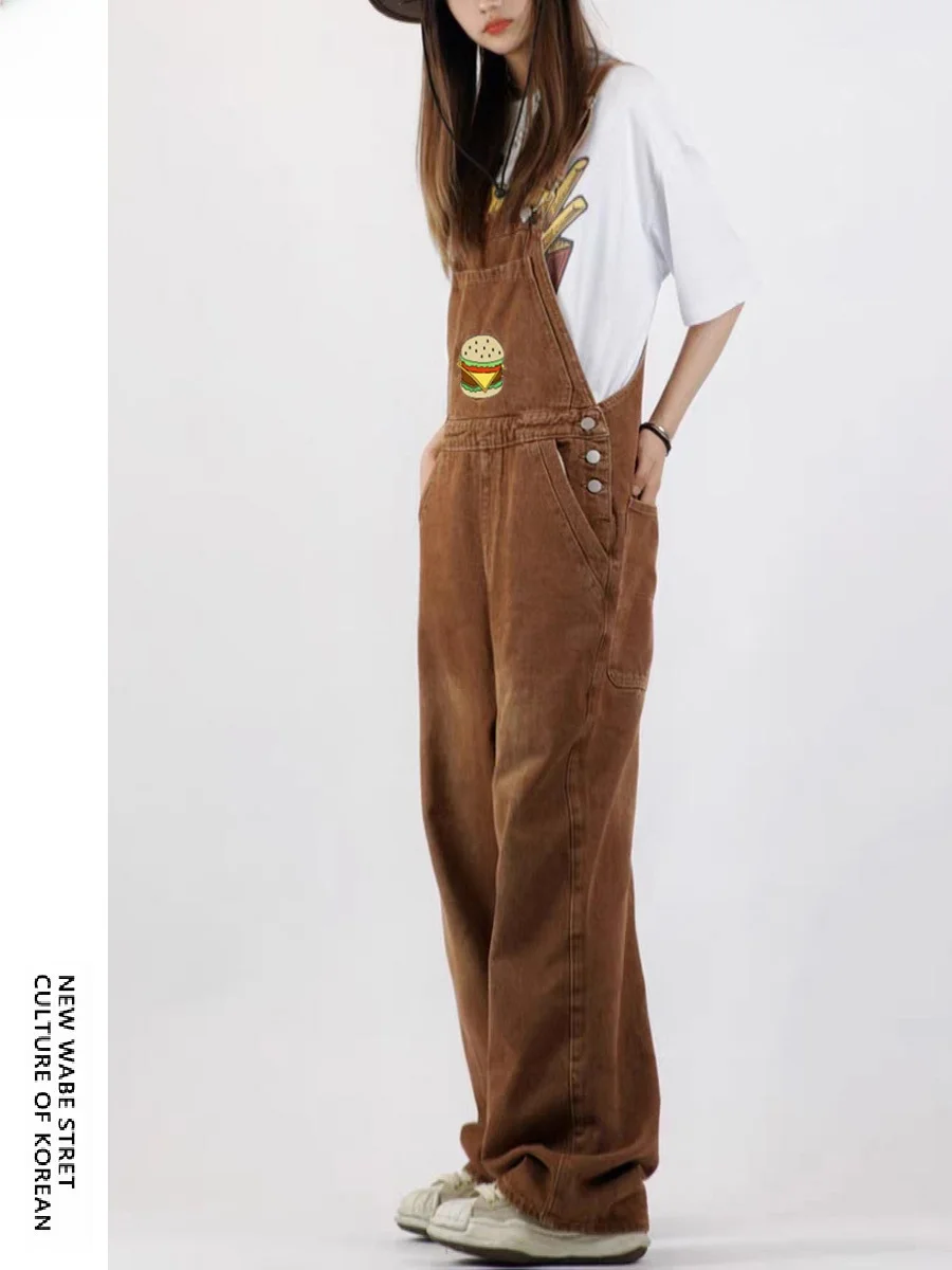 Macacão de Denim Browan Dopane para Mulheres, Outono Inverno, Estilo Retro Americano, Tamanho Pequeno, Macacão Casual de Cintura Alta