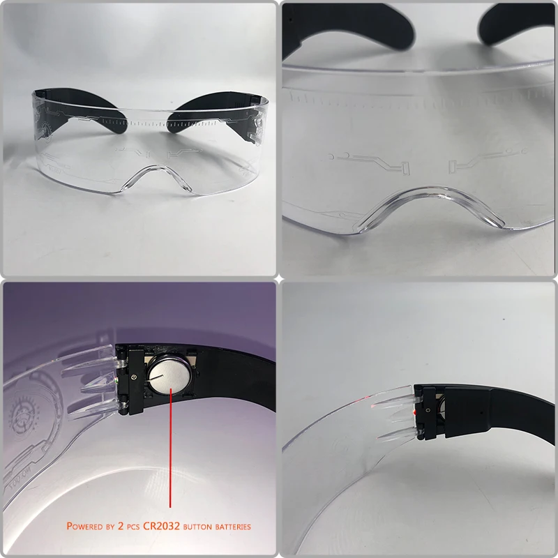 Coole leuchtende LED-Brille, blinkende Partybrille, futuristische transparente LED-Brille für Nachtclub, DJ, Tanzparty-Dekoration – Detail 12