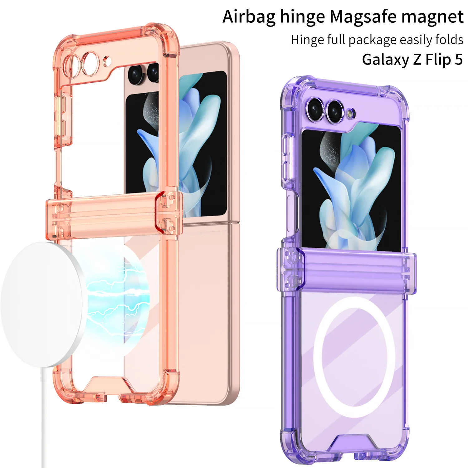 

Airbag hinge fine hole wireless charging phone case suitable for Samsung Galaxy Z Flip 5 anti-fall protective case