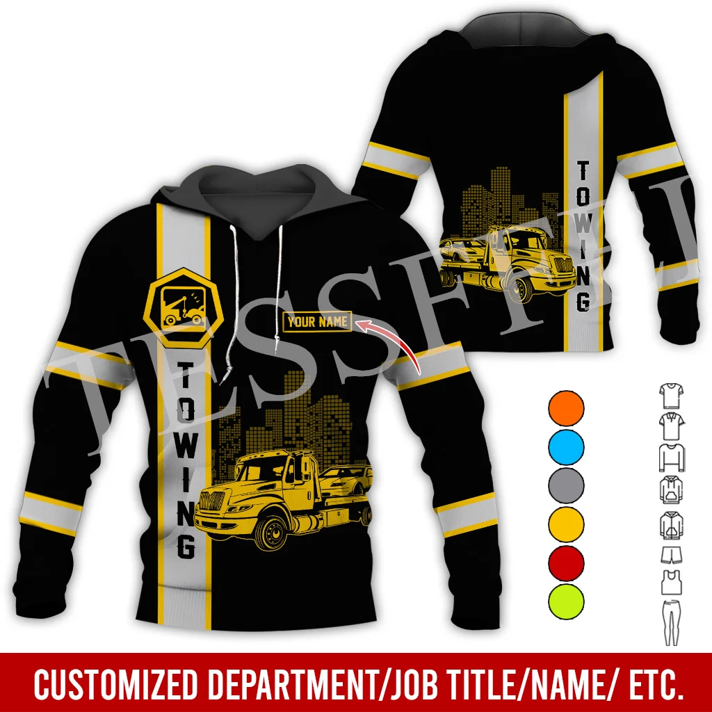 Custom Name Cosplay Tow Truck Driver Trucker Worker Retro Tracksuit 3DPrint Harajuku Casual Pullover Jacket Vintage Hoodies X35