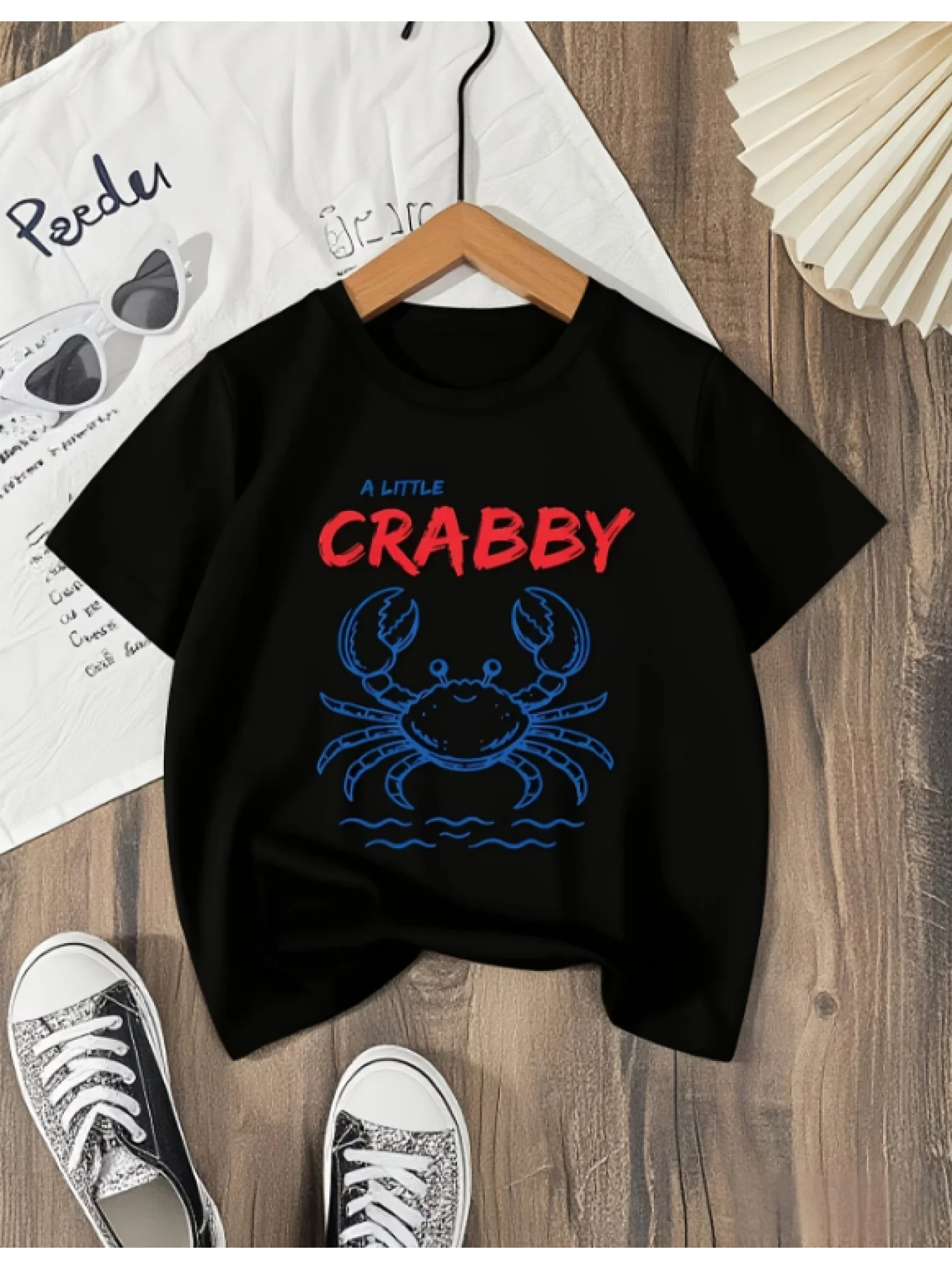 A Little Crabby Cute Crab Sea Animal Letter Graphic Print T Shirt Family Matching Boys Girls Kids Short Sleeve Daily Tees