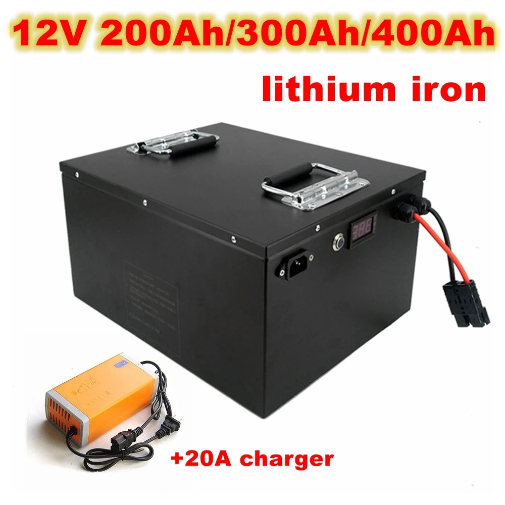 lithium iron phosphate battery 12V 200Ah 300Ah 400Ah Lifepo4 battery 150A BMS for RV EV Caravan motorhom storage+ 20A Charger