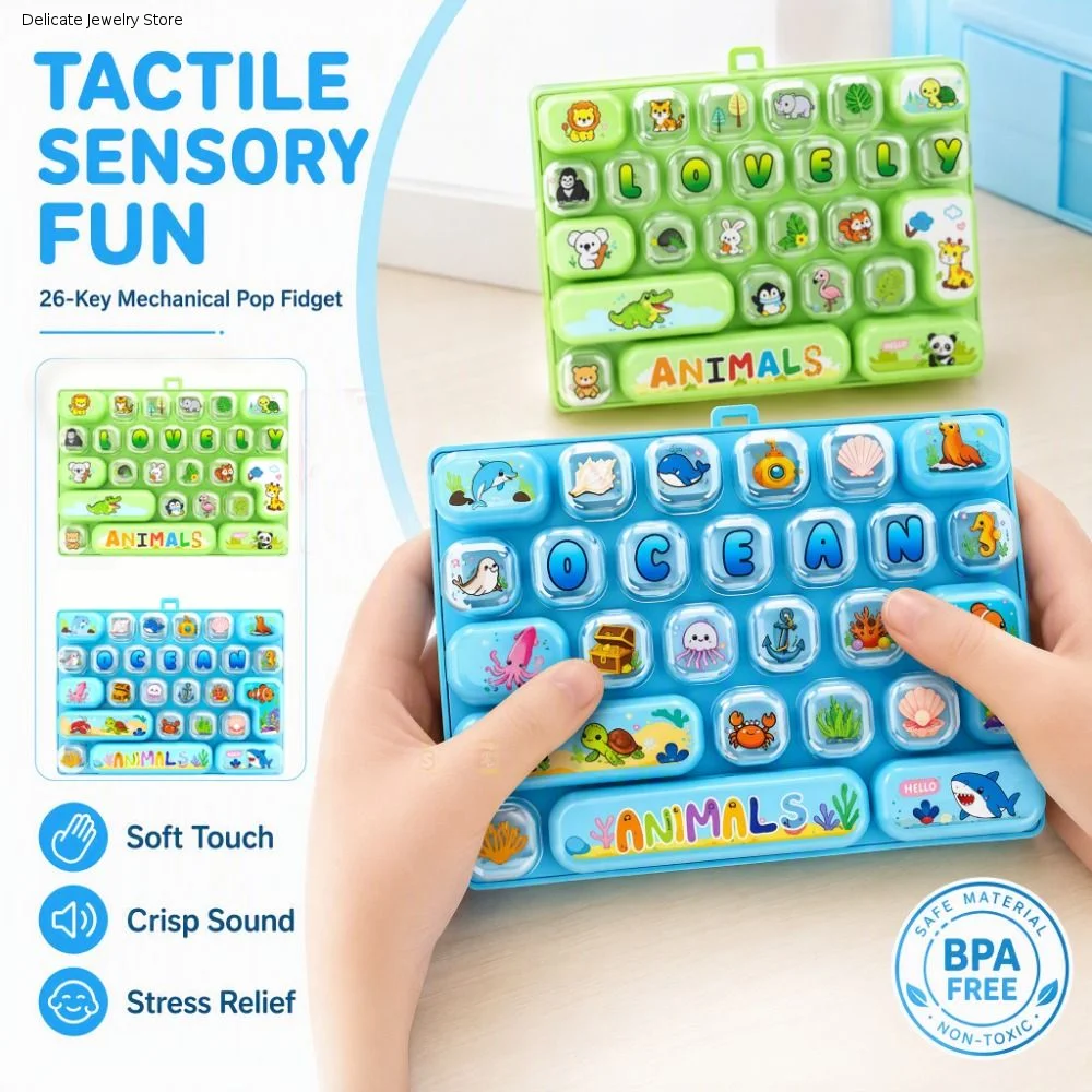 Cute 26 Keyboard Keychain 26 Grid Animal Themed Keyboard Clicker Keychain Creative Sensory Clicker Fidget Backpack Hanging