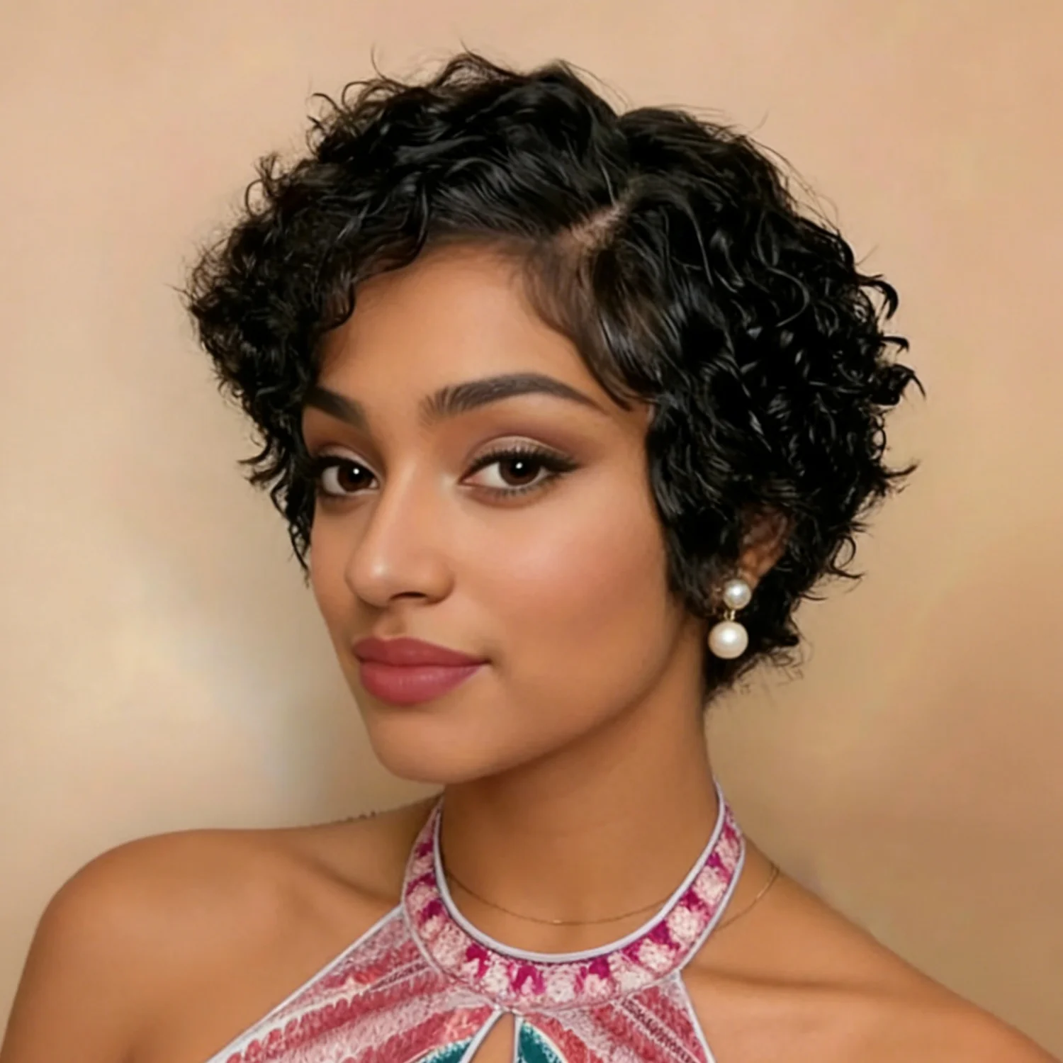 13x4x1レースフロントプレプラッキングヘアラインショートボブピクシーカットカーリー人毛ウィッグ（女性用）