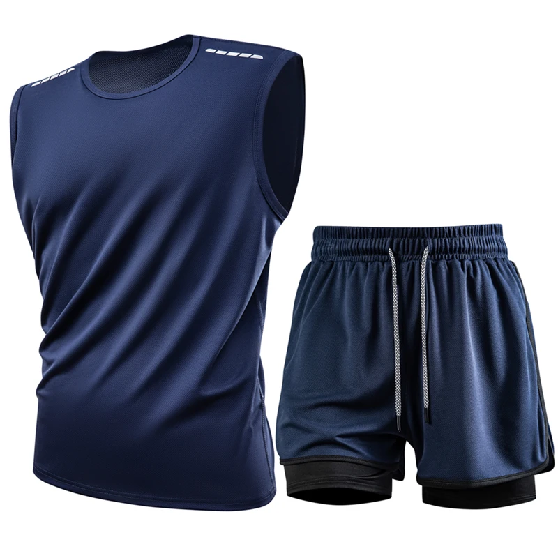 Conjuntos de regata refletivos para treino esportivo, ciclismo, corrida, ginástica, conjunto de roupa esportiva masculina de secagem rápida, conjunto 