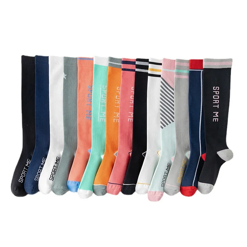 Long tube socks spring and summer fashionable striped letter sports socks casual fitness calf pressure socks