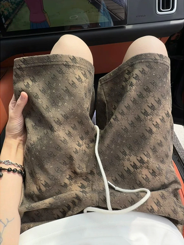 

American Retro Color Block Leopard Print Men's Shorts Summer New Trend Breathable Loose Straight Casual Pants Polyester Fiber