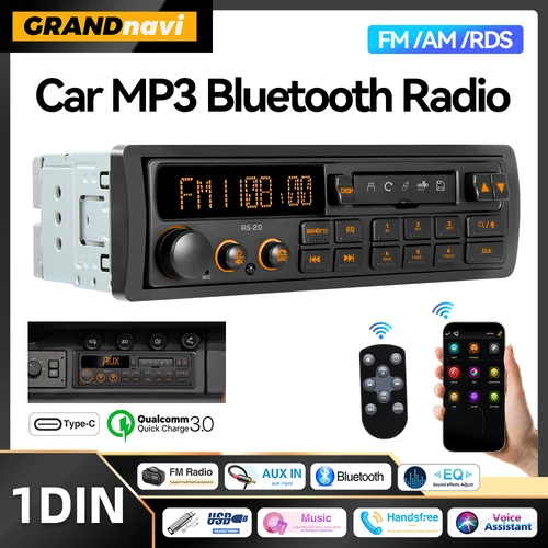 Reproductor de Radio de coche MP3 Retro 1 DIN estéreo EQ FM AM RDS DAB receptor QC3.0 Bluetooth USB entrada auxiliar para VW Porsche Mercedes Benz BMW