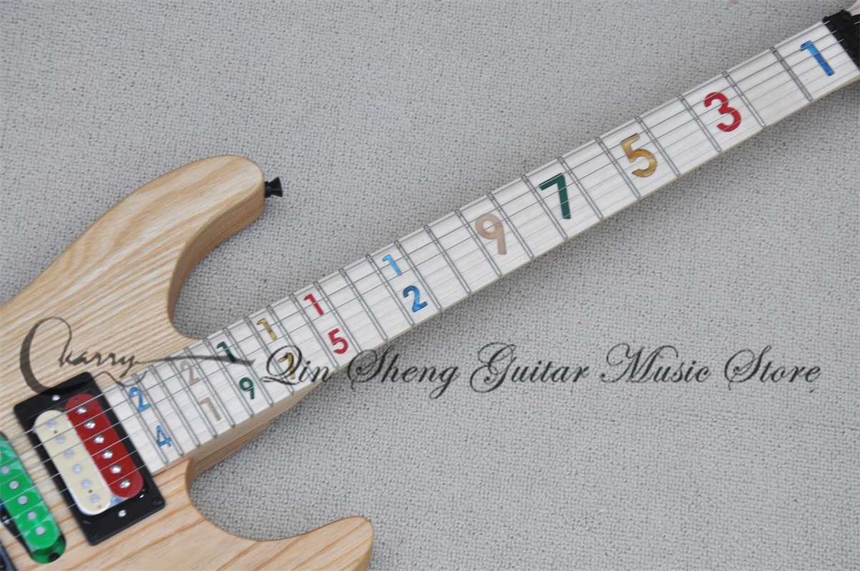 Natural Color Electric guitar Ash body Maple neck tremolo bridge HSH pickup Maple fingerboard color inset black tuner