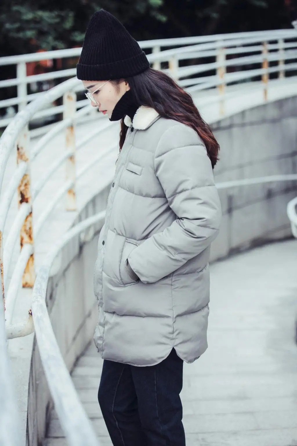 YANGHAOYUSONG Homemade YUTU&MMn women's gray blue autumn and winter cotton coat mid-length jacket 301#