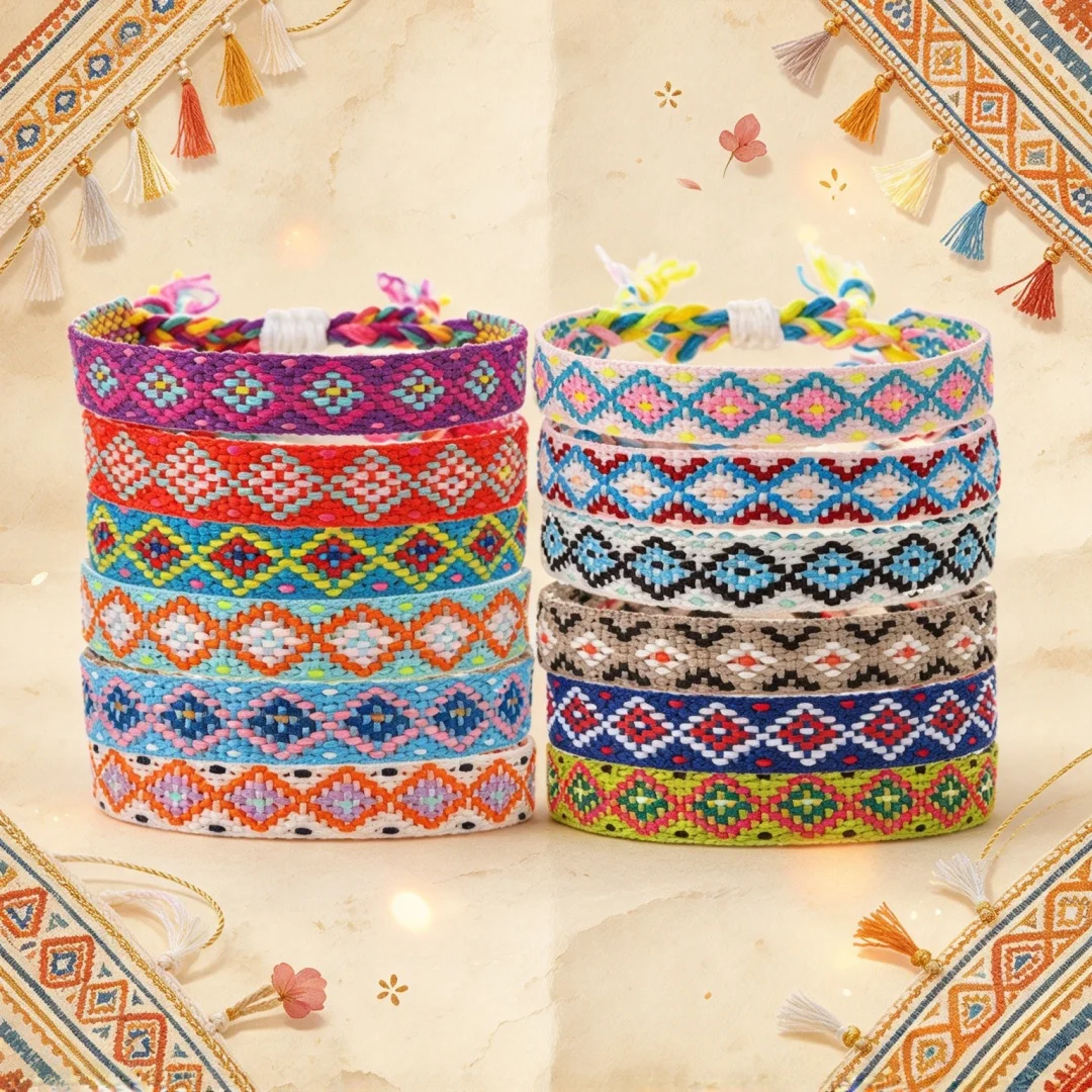 Ethnic Wear Men'S Fashion - 6 stuks/set, veelkleurige, klassieke, handgemaakte bohemien