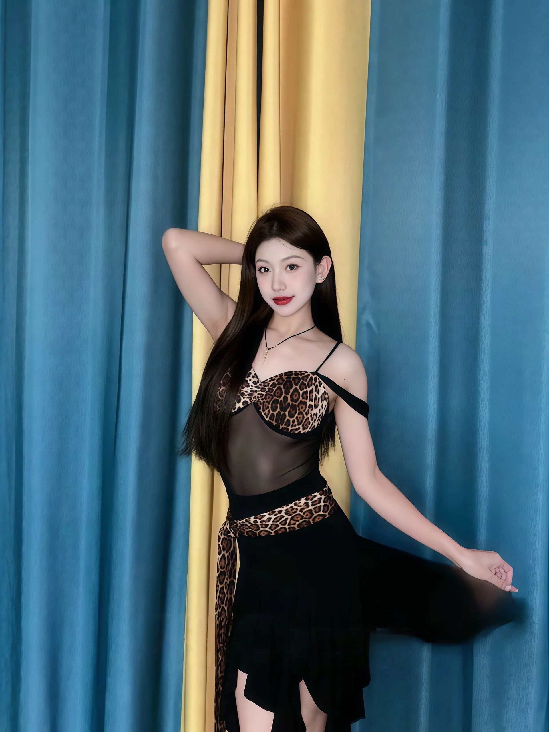 2026-new-latin-dance-costume-gradient-leopard-print-two-way-wear-high-end-series-v-neck-sleeveless-women's-performance-suit