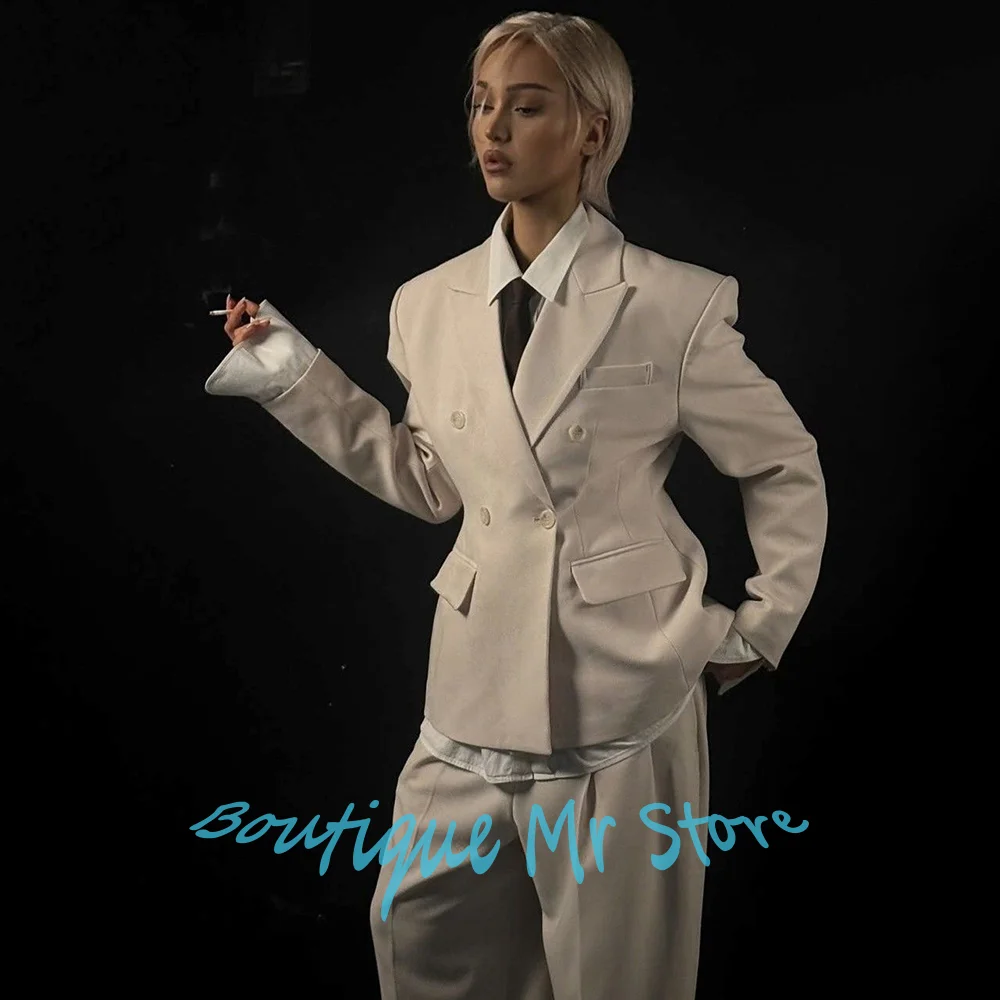 Chic Unisex Double-Breasted Women's Suit Modern 2Pieces Jacket+Pants Set Minimalist Streetwear Smart Wedding Party Guest Outfit