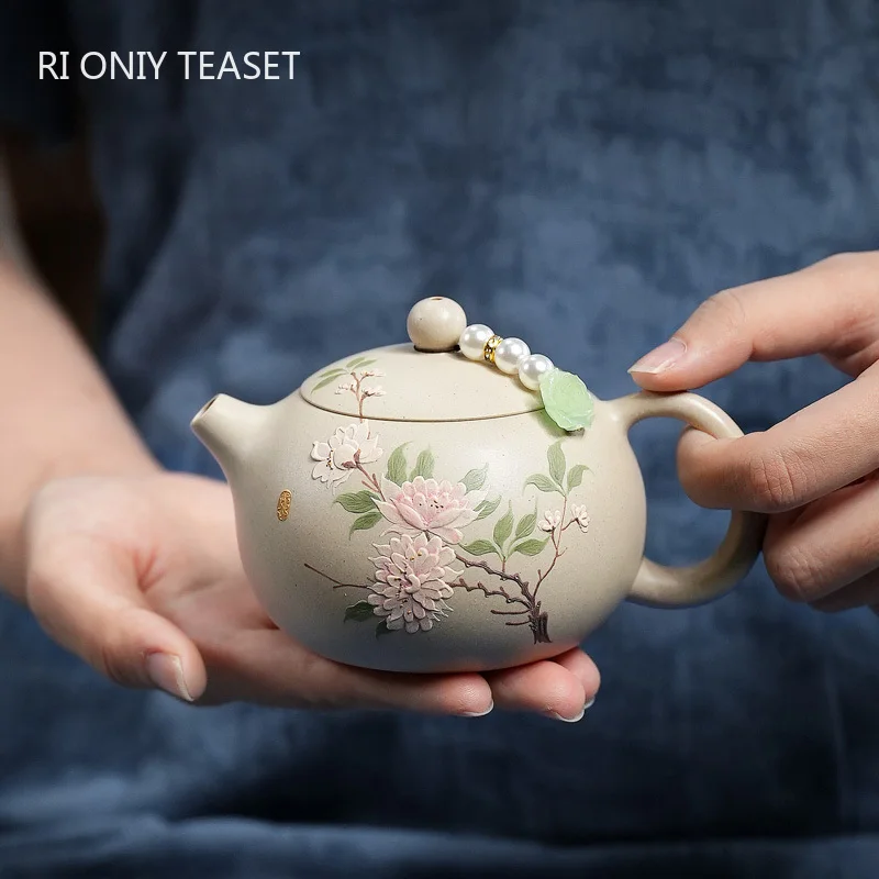 

Chinese Yixing Purple Clay Teapot Handmade Peony Pattern Xishi Tea Pot Household Beauty Kettle Raw Ore Zisha Tea Set Teaware