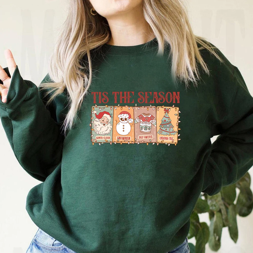 Retro Tis The Season Sweatshirt Tarot Vintage Santa Claus Aesthetic Hoodie Groovy Christmas Shirt Autumn Winter Trendy Tops